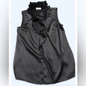 Calvin Klein Black Ruffle-Trim Sleeveless Top